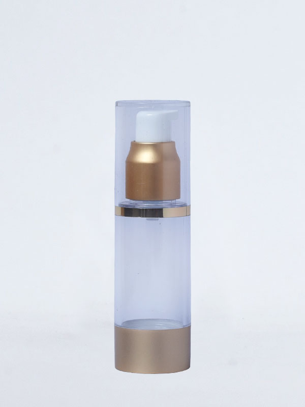 30 ML SAN Airless Bottles BA03 with Matt Gold Base and Pump and Clear Over Cap